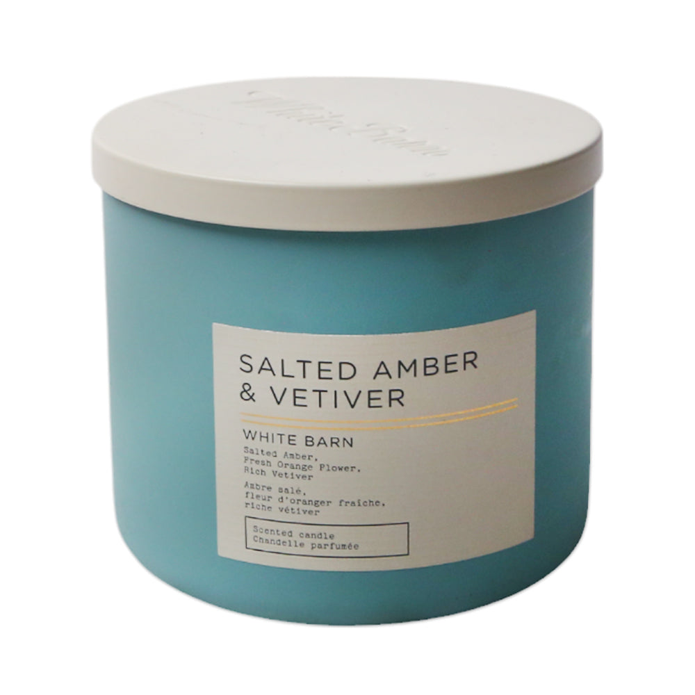 BBW SALTED AMBER & VETIVER WHITE BARN SCENTED CANDLE 411G