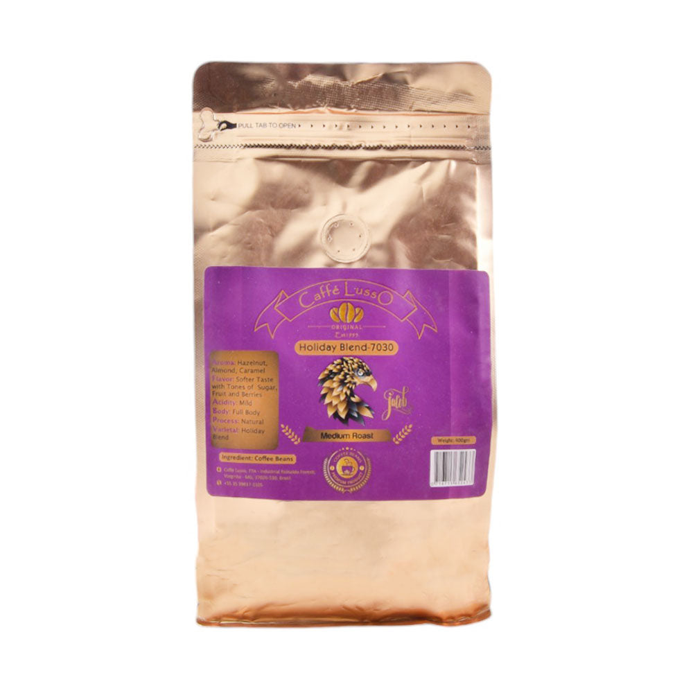 CAFFE LUSSO HOLIDAY BLEND 7030 COFFEE BEANS POUCH 400GM