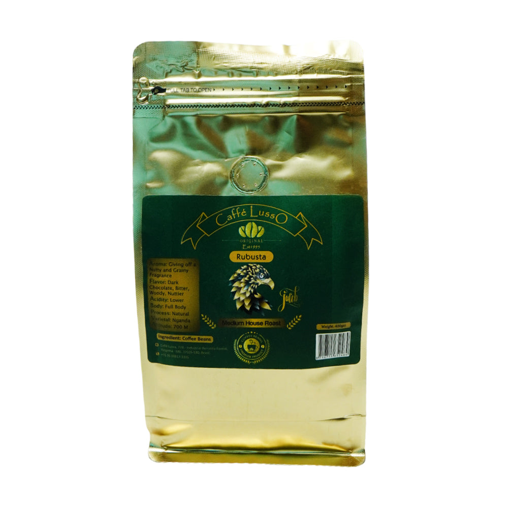 CAFFE LUSSO ROBUSTA MEDIUM ROAST COFFEE BEANS POUCH 400GM
