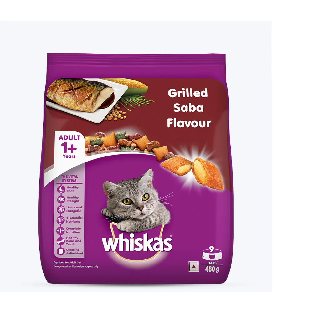 WHISKAS CAT FOOD ADULT GRILLED SABA 1+YEAR 480 GM AlFatah
