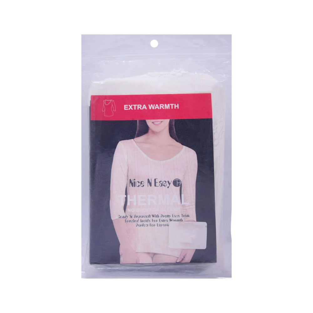 NICE AND EASY LADIES THERMAL TOP OFF WHITE MEDIUM