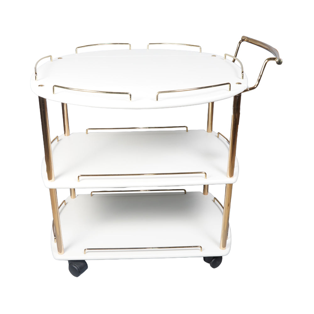 Tea Trolly Folding 3 Shelf Gold White