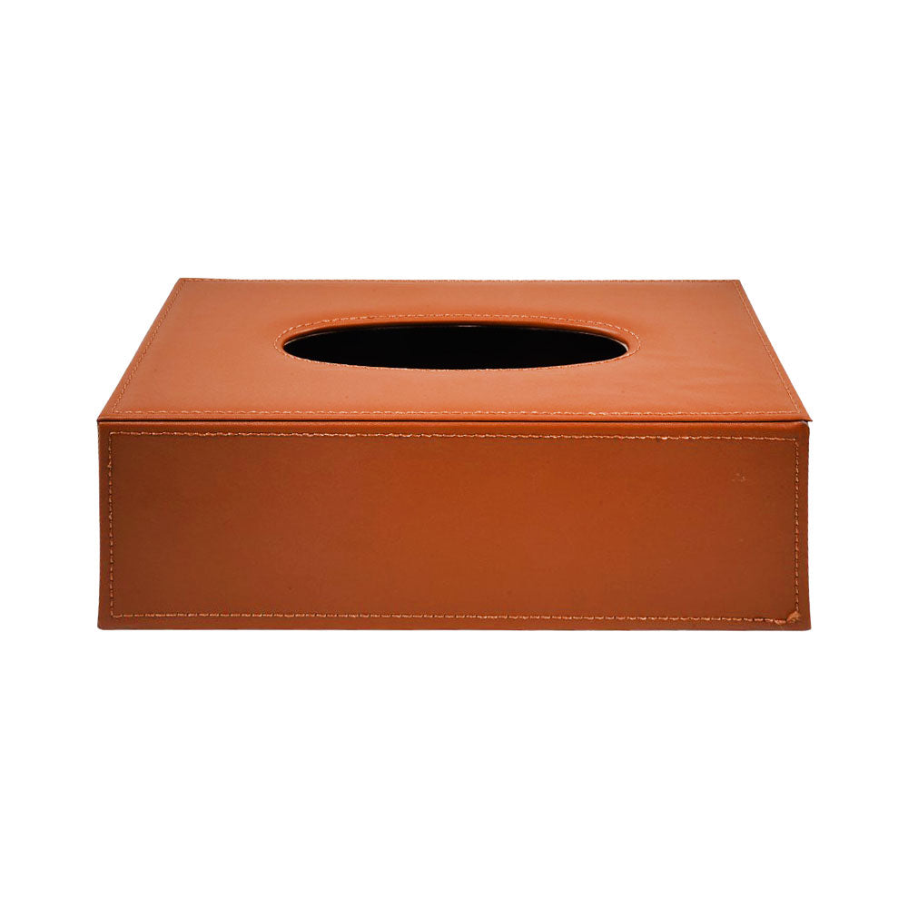 TISSUE BOX LEATHER CUT STITCH BROWN 1023