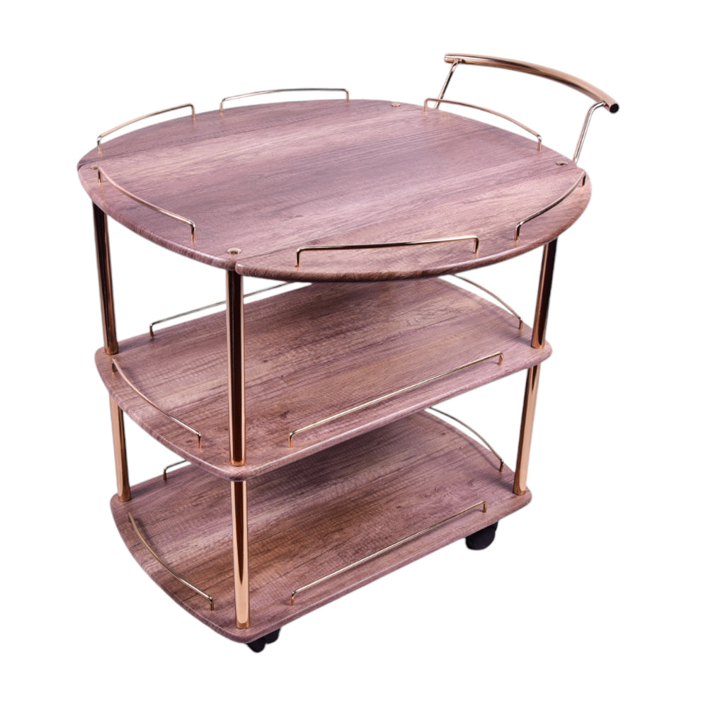 TEA TROLLY FOLDING 3 SHELF KHAKI GOLDEN