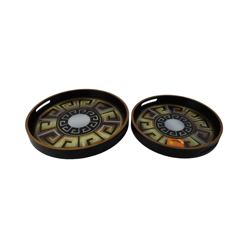 TRAY SET 2PC WOODEN ROUND IR 2835-8