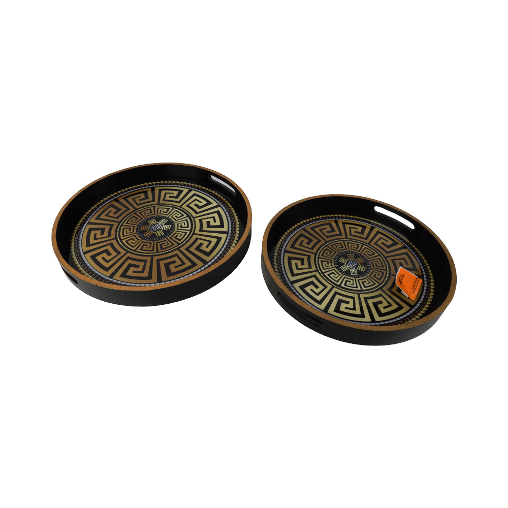 TRAY SET 2PC WOODEN ROUND IR 2835-9