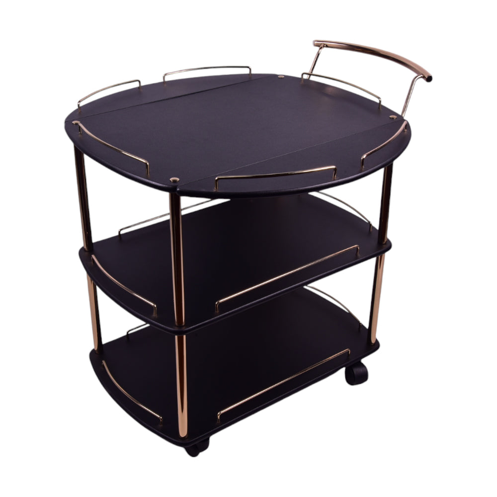TEA TROLLEY FOLDING 3 SHELF BLACK GOLD