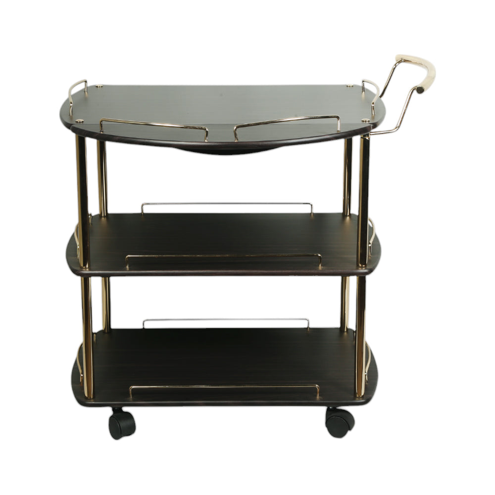 TEA TROLLEY FOLDING 3 SHELF D/BROWN GOLDEN