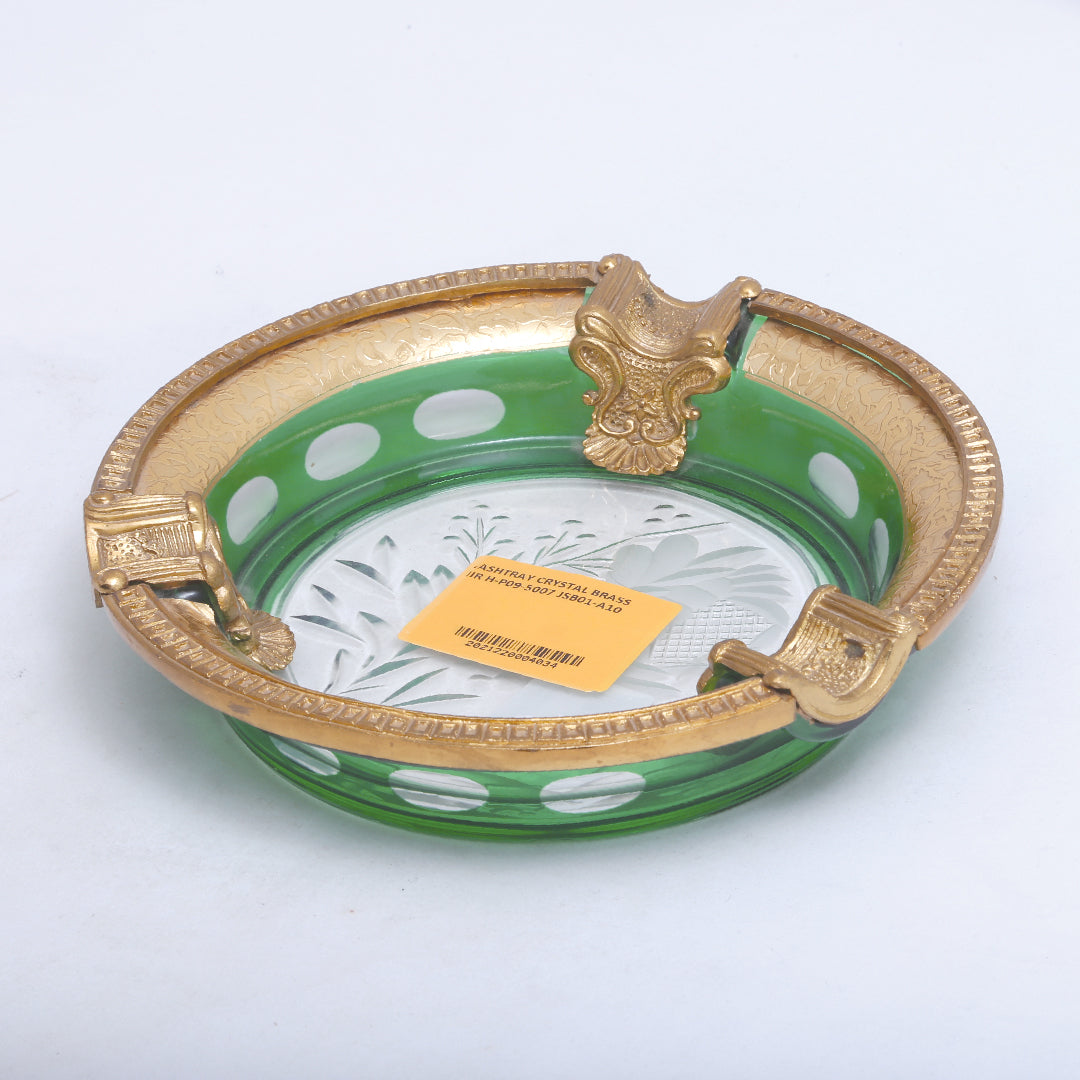 Ashtray Crystal Brass Ir H-P09-5007 Jsb01-A10