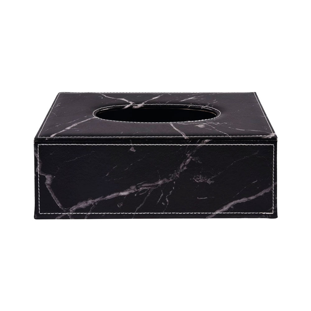 TISSUE BOX LEATHER BLACK MARBLE