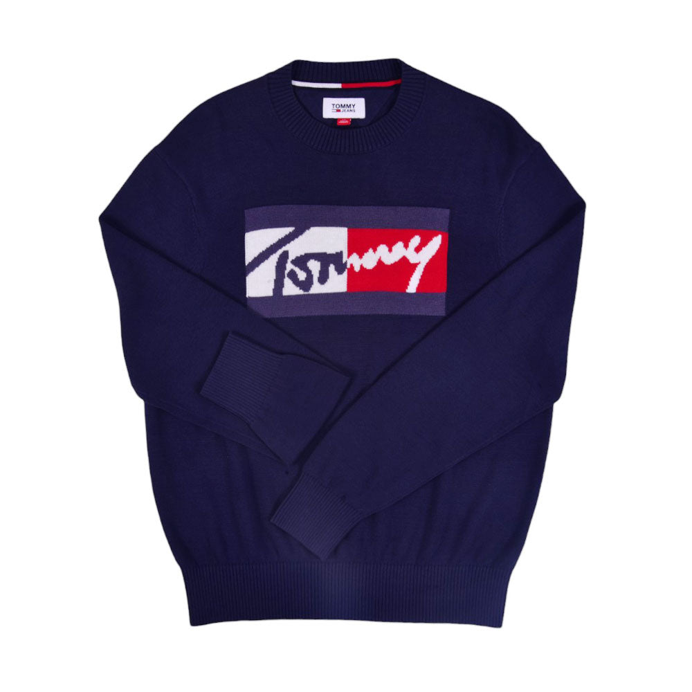 TH MEN L/S R-NECK SWEATER 78J6895-410 NVY S (IR)