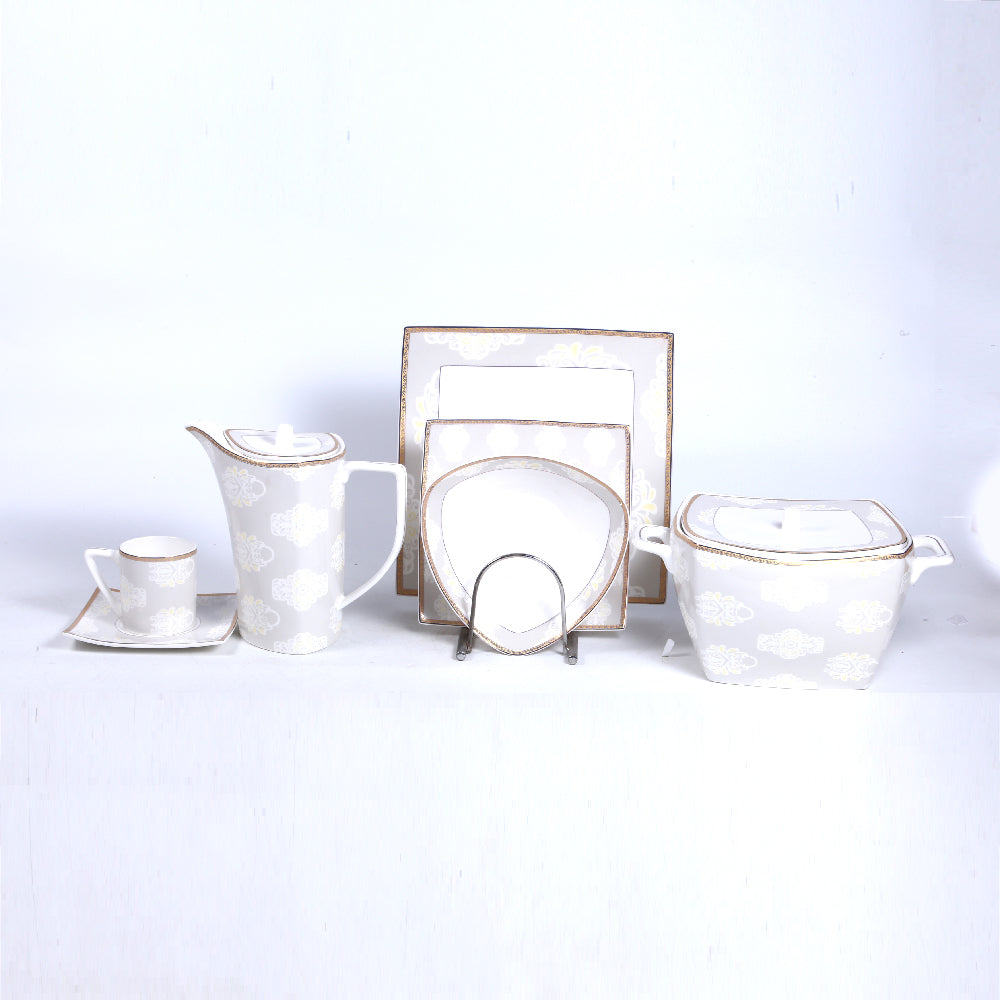 DINNER SET BONE CHINA 61PC SQUARE YG10183AT