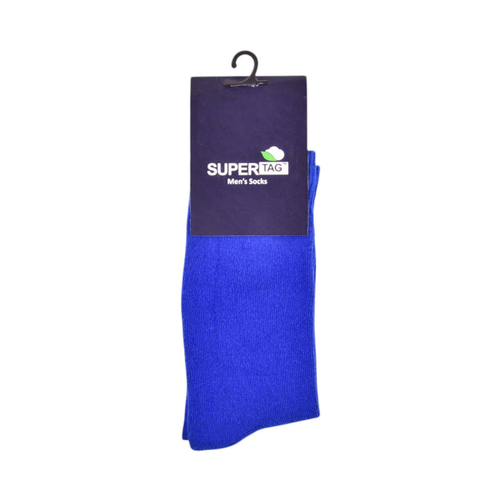 SUPER TAG LONG CREW SOCKS BLUE PLAIN 1PC HZ