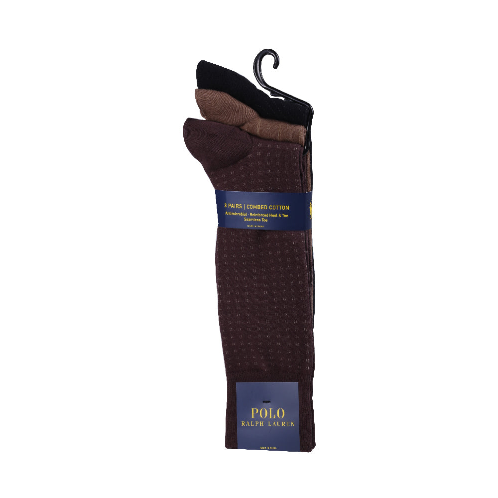 POLO DRESS SOCKS P-3 8089PK BRN ASSO (IR)