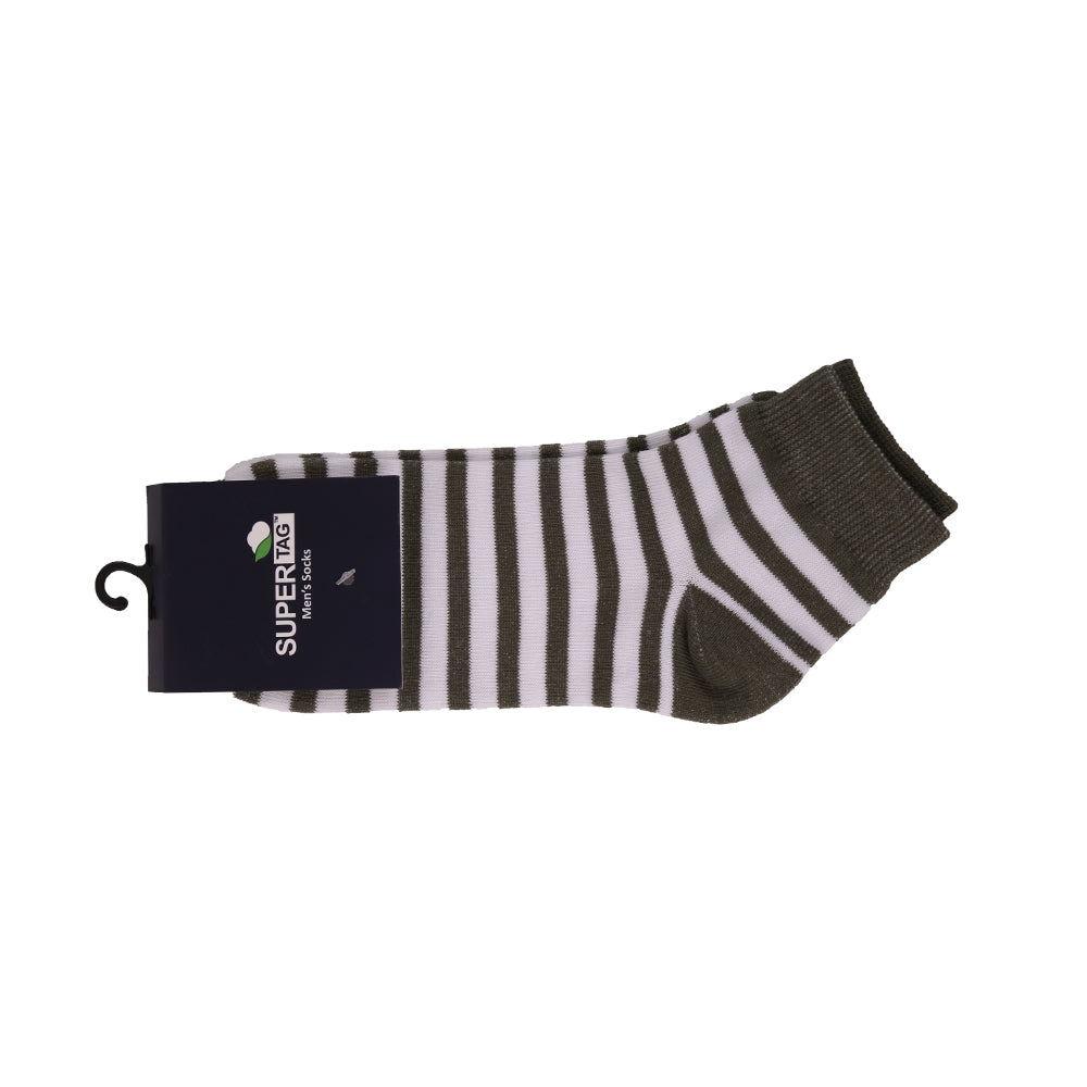 SUPER TAG ANKLE SOCKS GREY & GREEN STRIPE 1PC HZ