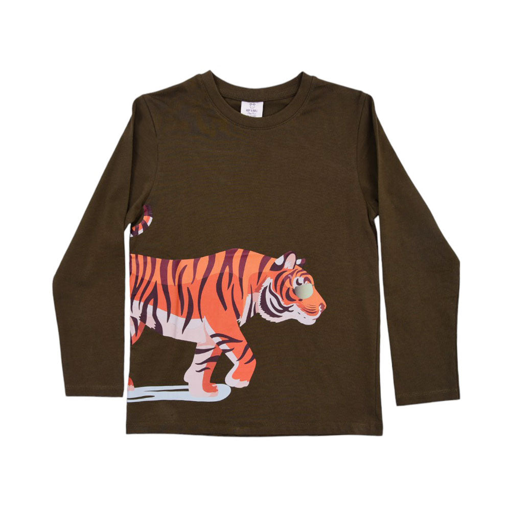BOYS L/S T-SHIRT HOP & ROLL OLIVE MZW-23 6-7 YEAR JB210