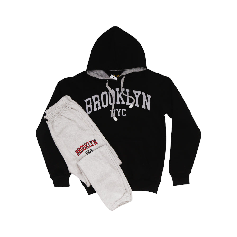 BOYS L/S 2PC TRACK SUIT HOODED N&E BLACK MZW-23 5-6 YEAR