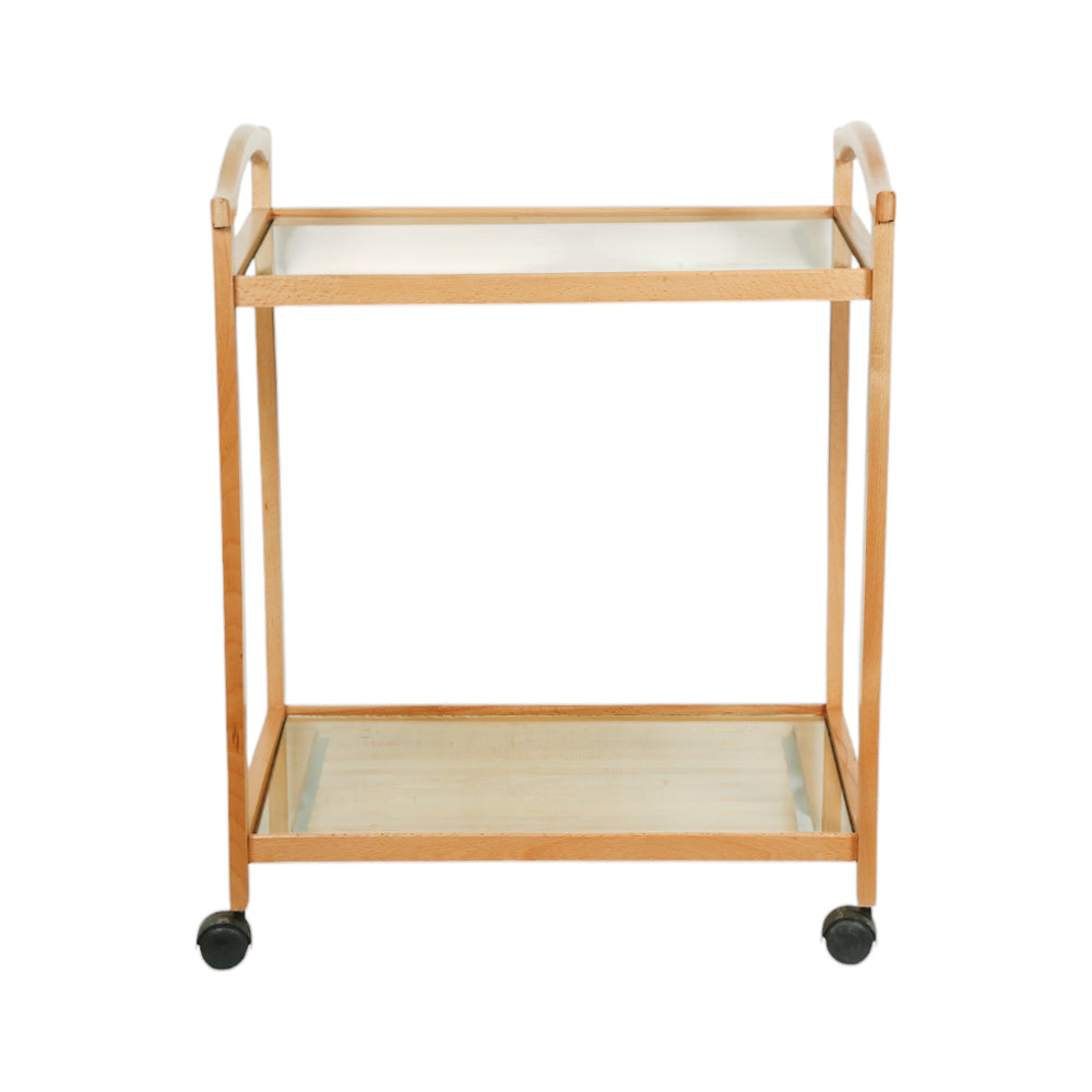 WOODEN TEA TROLLEY WITH GLASS 2 SHELF