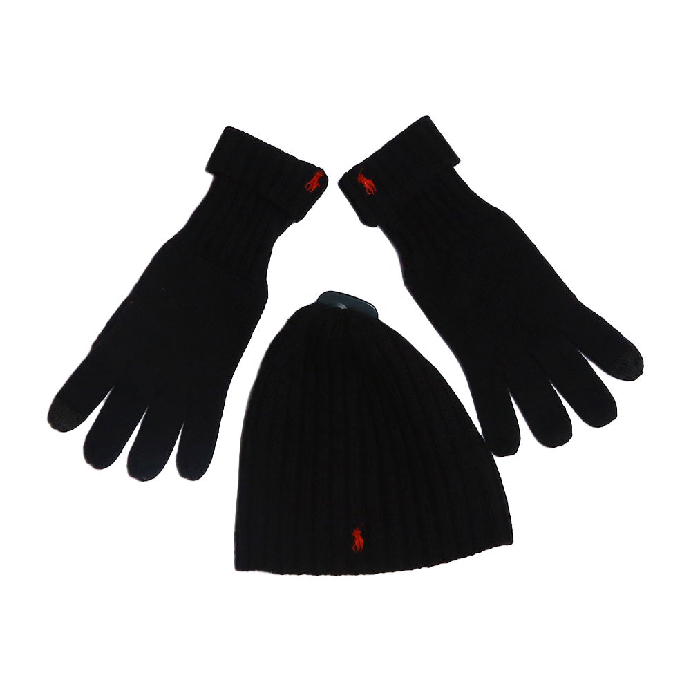 RL GLOVES/BEANIE SET BLK (IR)