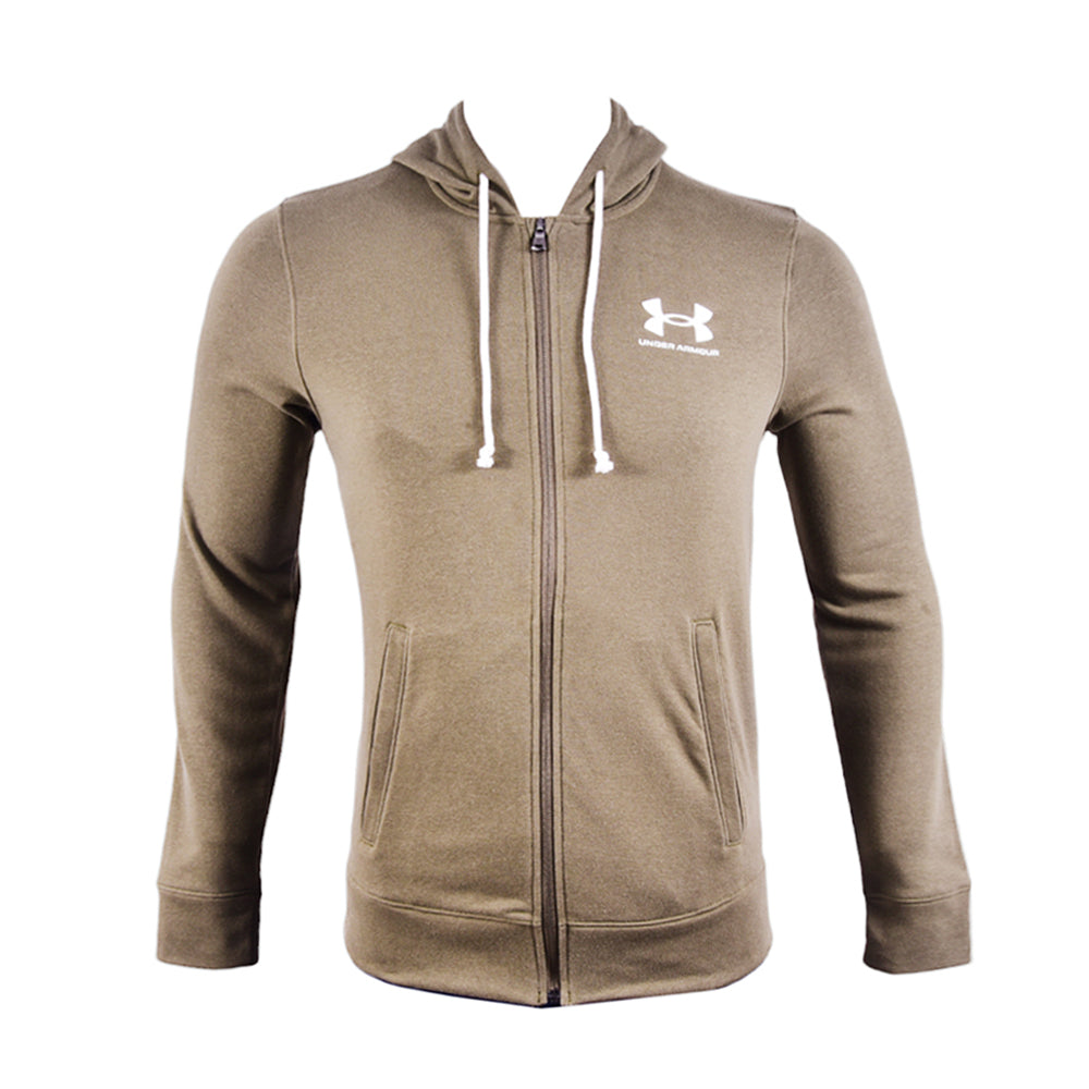 UA MEN L/S TERRY ZIPPER HOODIE 1370409-390 D-GRNS S (IRW)