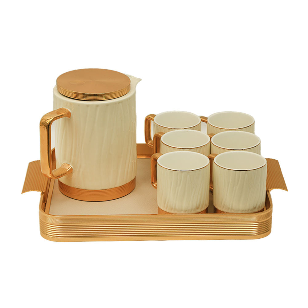 COFFEE SET 9PC CERAMIC METAL AM3667-S8 WHITE AAK