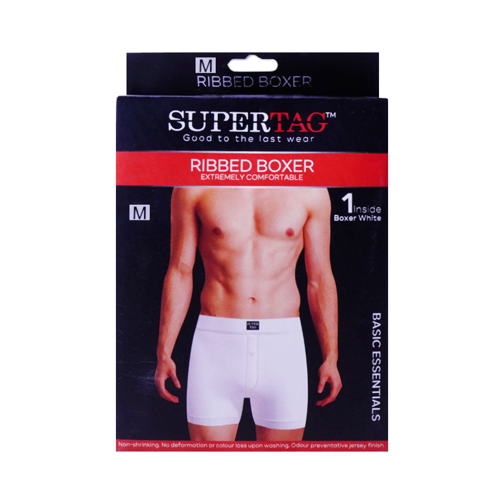 SUPER TAG BOXER RIBBED WAISTBAND WHITE MED 1P-24