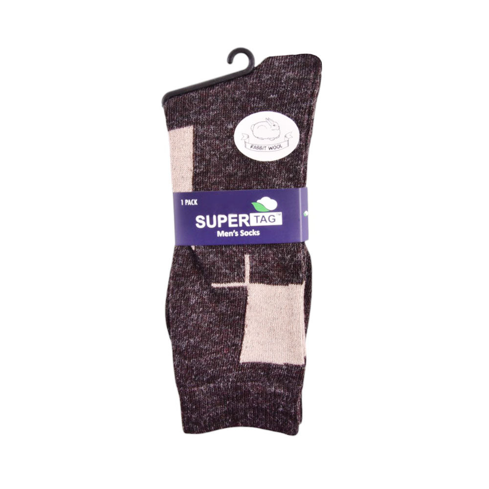 SUPER TAG SOCKS RABBIT WOOLEN ARGYLE BROWN 1P (01)