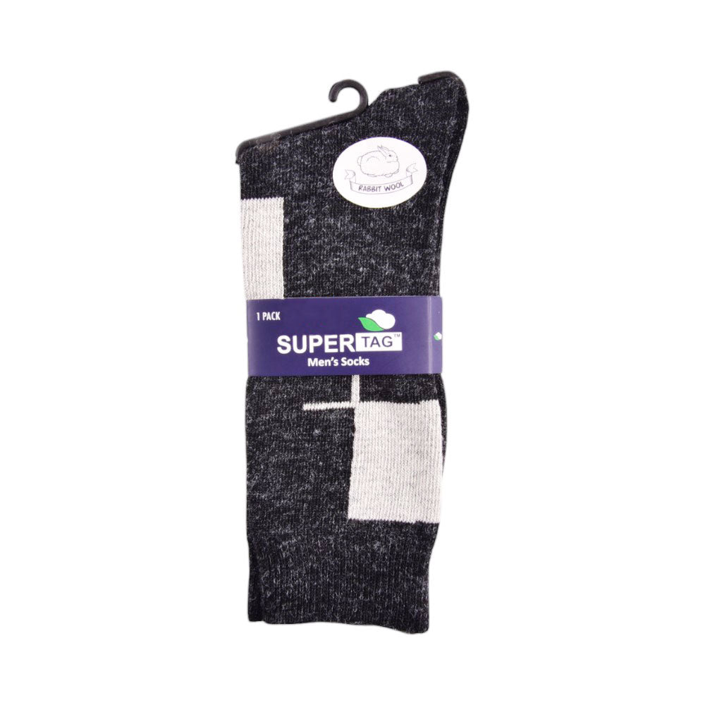 SUPER TAG SOCKS RABBIT WOOLEN ARGYLE BLACK 1P (01)