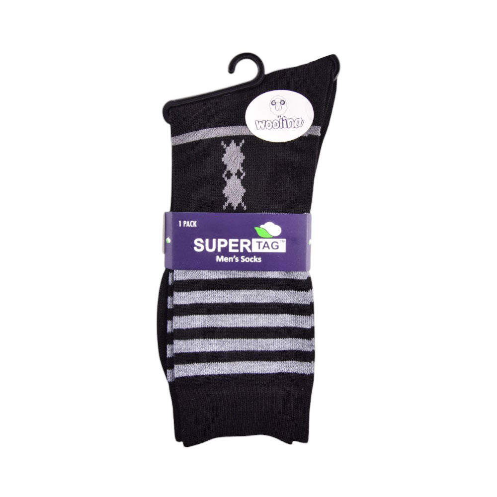SUPER TAG SOCKS WOOLEN STRIPE BLACK 1P (02)