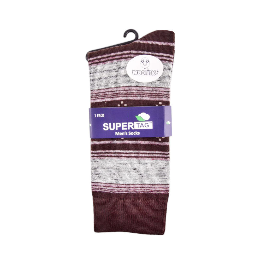 SUPER TAG SOCKS WOOLEN STRIPE BRN/CML 1P (04)