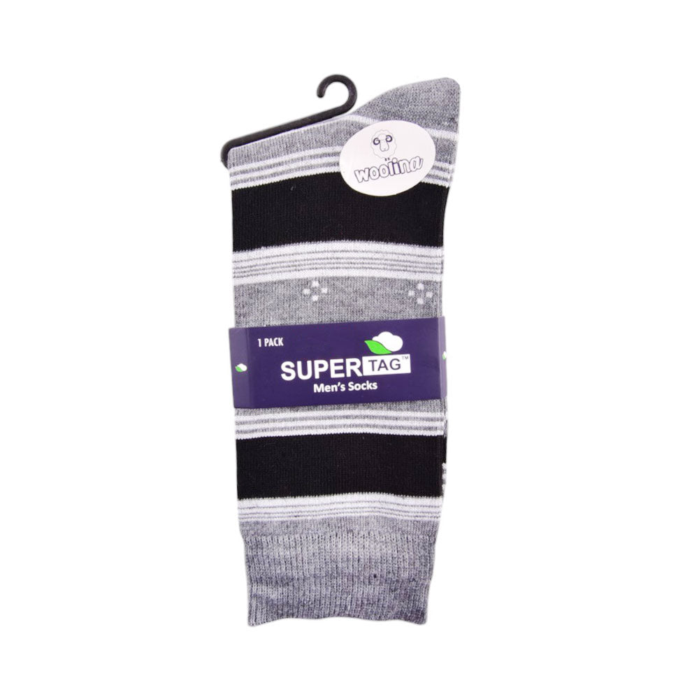 SUPER TAG SOCKS WOOLEN STRIPE BLK/GRY 1P (04)