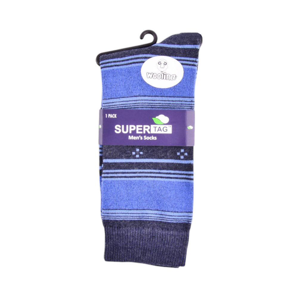 SUPER TAG SOCKS WOOLEN STRIPE NVY/BLU 1P (04)