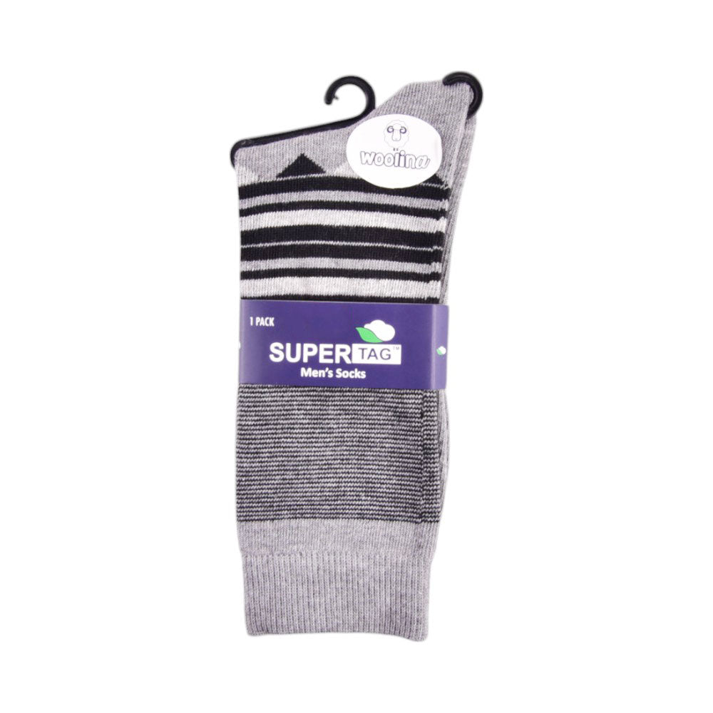 SUPER TAG SOCKS WOOLEN STRIPE GRAY 1P (05)