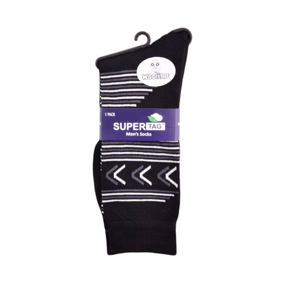 SUPER TAG SOCKS WOOLEN STRIPE BLACK 1P (06)