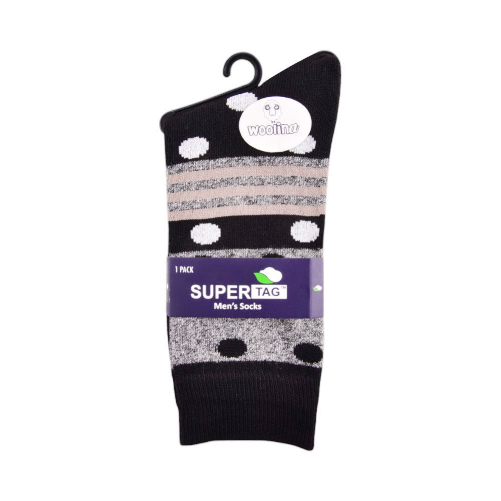 SUPER TAG SOCKS WOOLEN STRIPE BLK/DOT 1P (07)