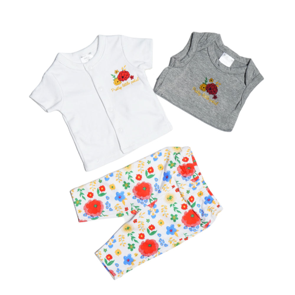 GIRLS S/S 3 PCS PACK PAJAMA SUIT 0-3 M MZS-24 2495