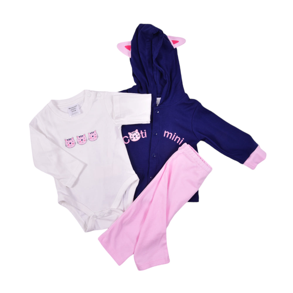 GIRLS L/S 3PC PAJAMA SUIT HOODED MZW-24 3-6M 239-040 THAI