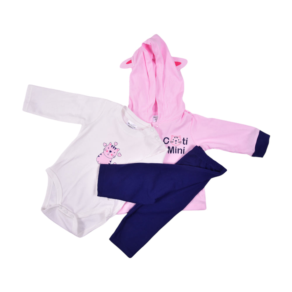 GIRLS L/S 3PC PAJAMA SUIT HOODED MZW-24 6-9M 239-039 THAI