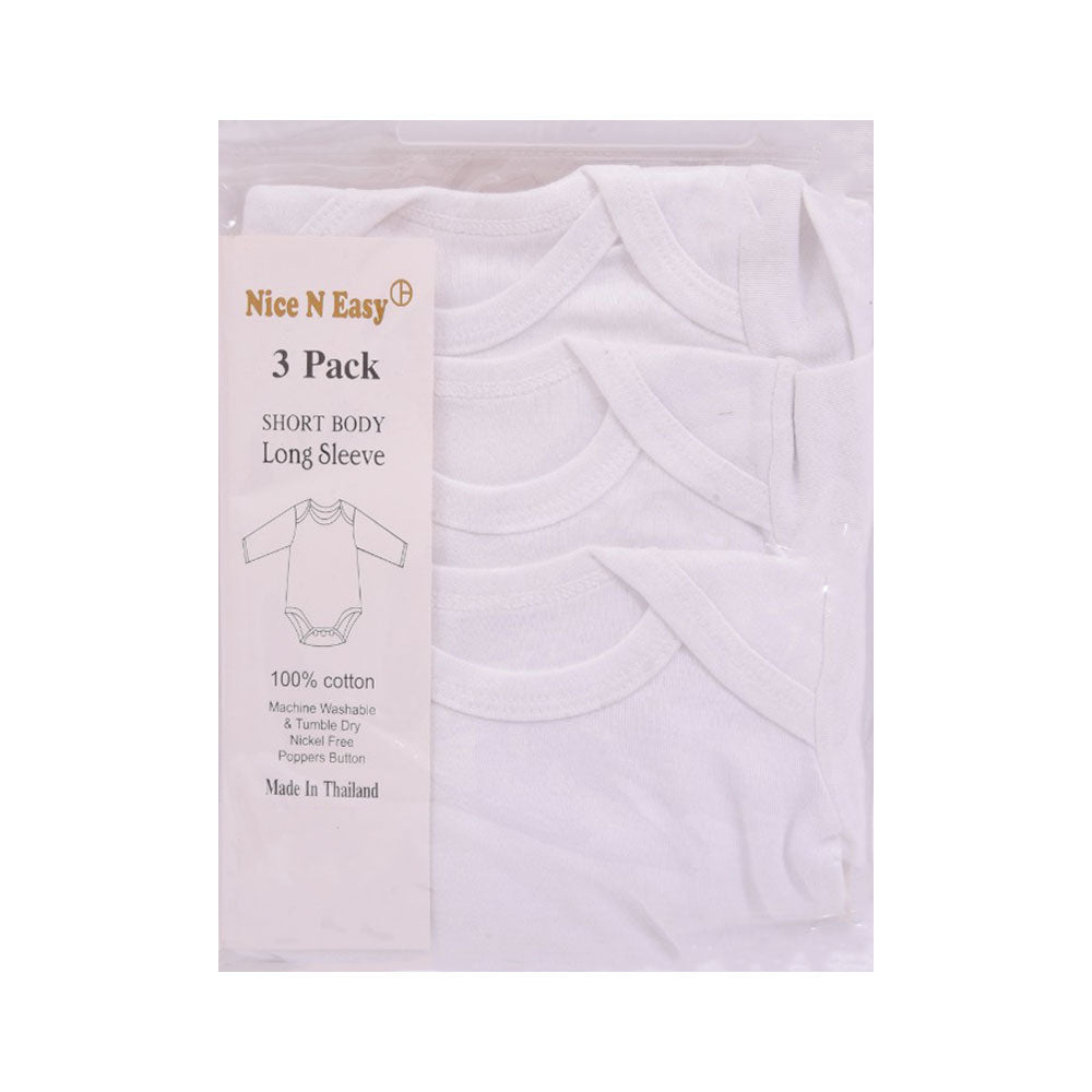 L/S 3PC BODY SUIT WHITE NICE & EASY MZW-24 0-3M HC001