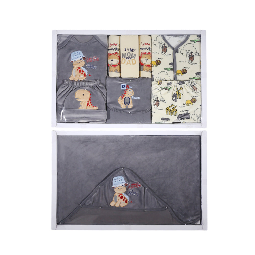 BABY GIFT SET 10PC LITTLE DINO D-GREY MZW-24 03