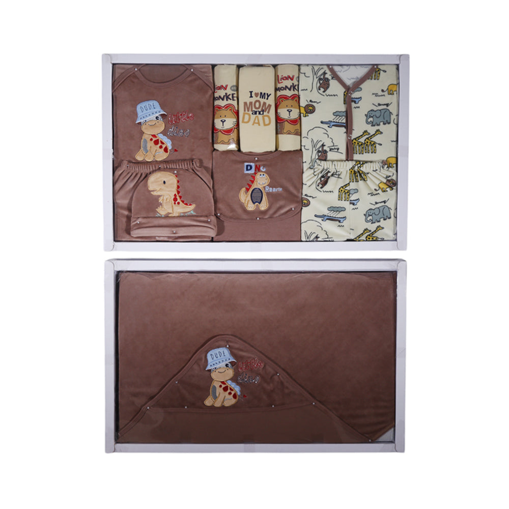 BABY GIFT SET 10PC LITTLE DINO BROWN MZW-24 03