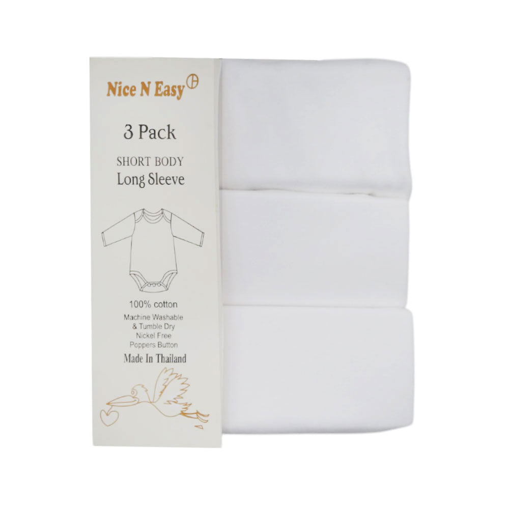 L/S 3PC BODY SUIT WHITE NICE & EASY MZW-24 9-12M HC001