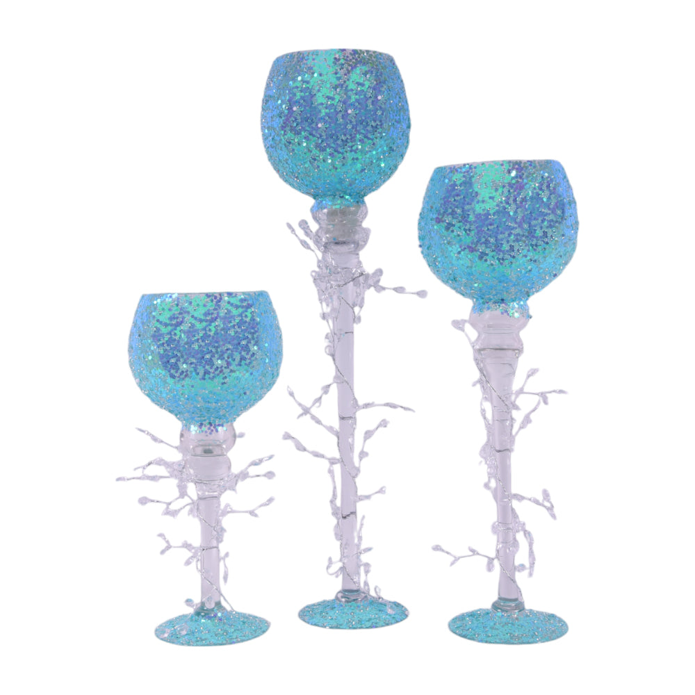 GLASS DECORATION 3PC SET IR C25-57BLUE
