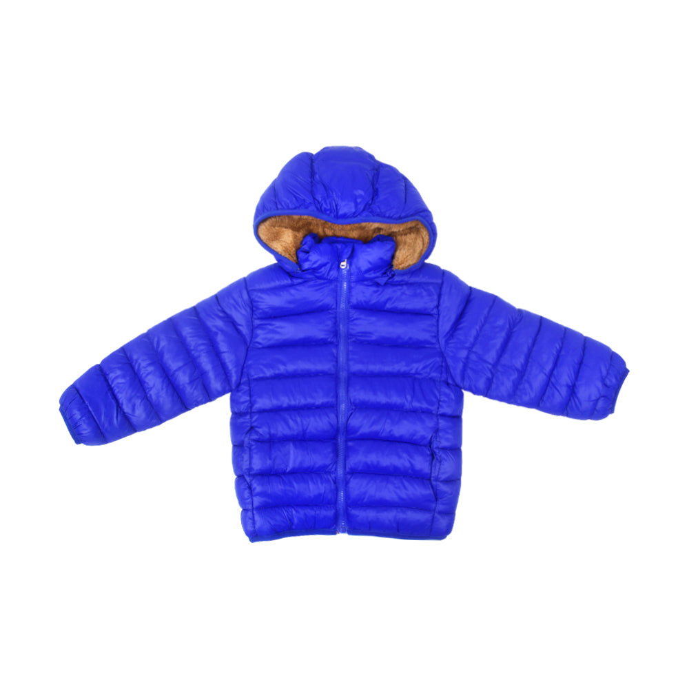 BOYS L/S PUFFER JACKET HOODED ROYAL-BLUE IR-25 3-4 YEAR F-03