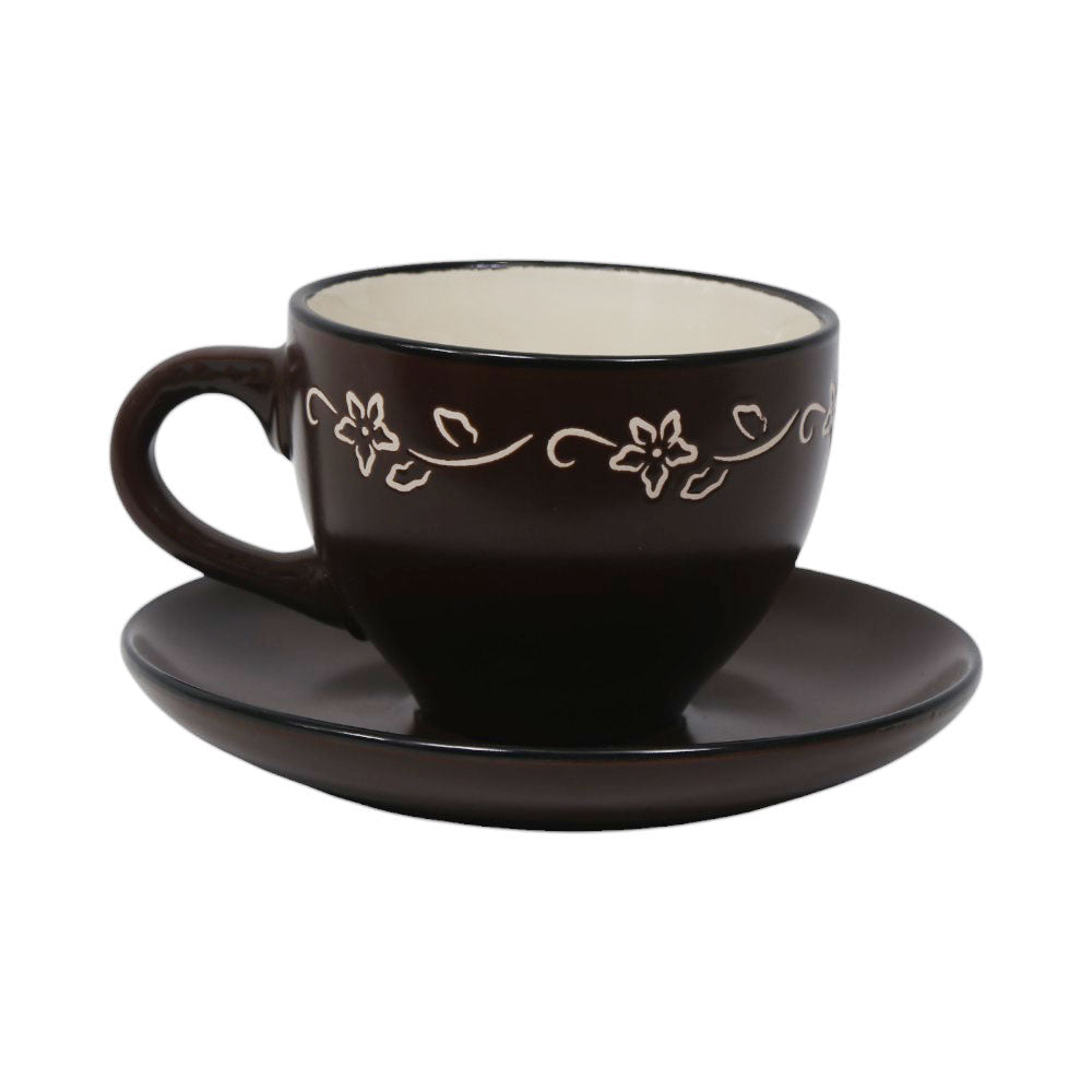 CUP & SAUCER STONEWARE BROWN MS (Pack 6)