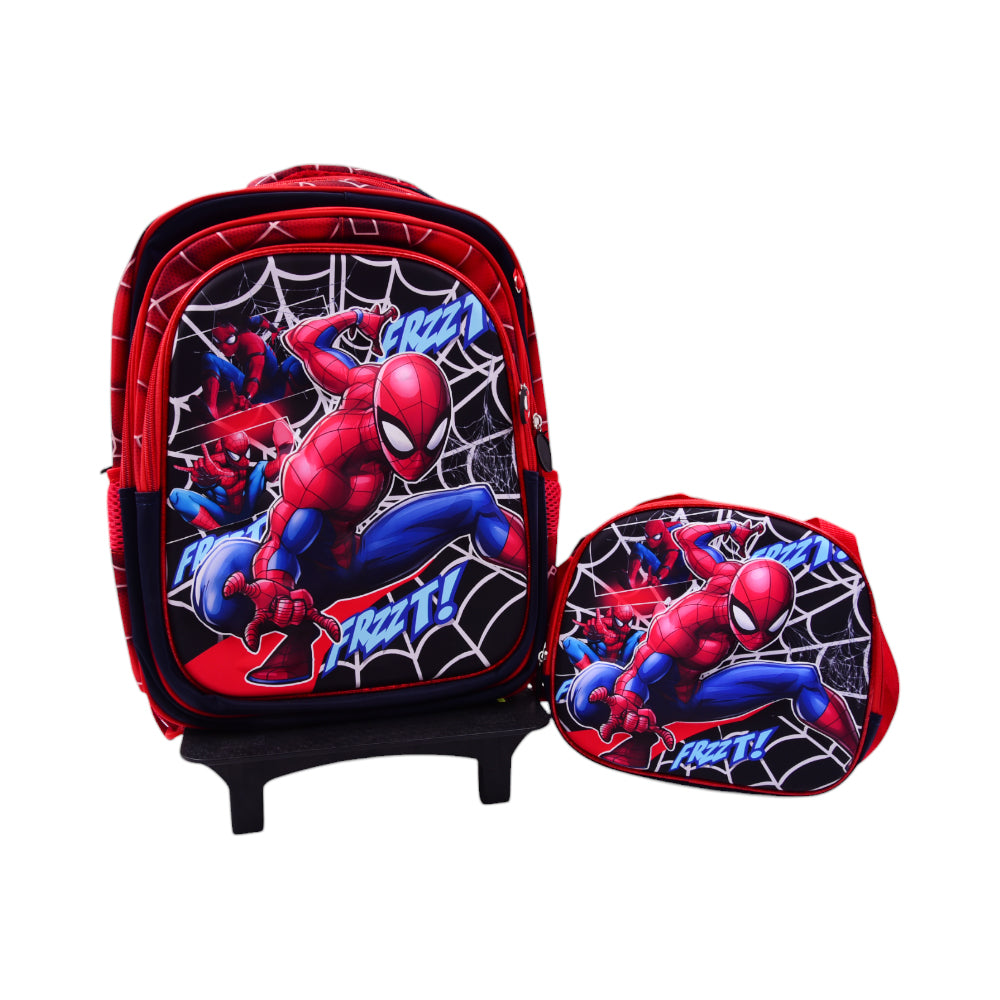 10862-22 SCHOOL BAG W-TROLLEY SPIDERMAN EMBOSSED IR 16INCH