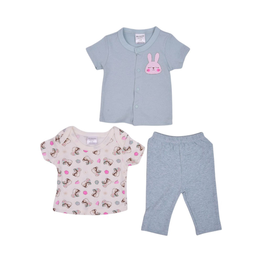 GIRLS S/S 3PC PAJAMA SUIT MZW-25 0-3M 247-086 THAI