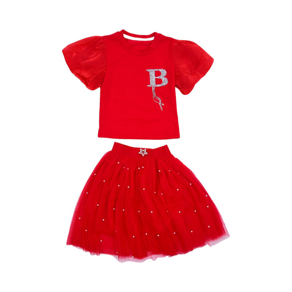 GIRLS S/S 2PC BLOUSE SKIRTS SUIT MZS-25 3-4 YEAR S-00016 W/G