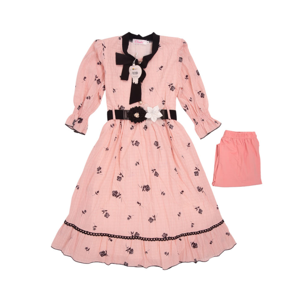 GIRLS L/S 2PC PRINTED FROCK NZS-25 9-10 YEAR 019