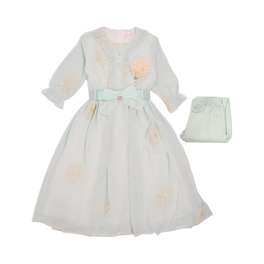 GIRLS L/S 2PC PRINTED FROCK NZS-25 10-11 YEAR 020